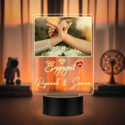 Personalized Couple Name & Engagement Date LED Night Lamp with Warm White Light Engagement Gift for Friend, Bhaiya-Bhabhi, Sister & Jiju
